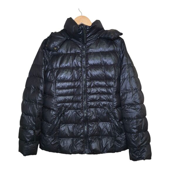 Andrew Marc Women’s Large Black 650 Fill Down Removable Hood Puffer Coat Jacket - Picture 1 of 16